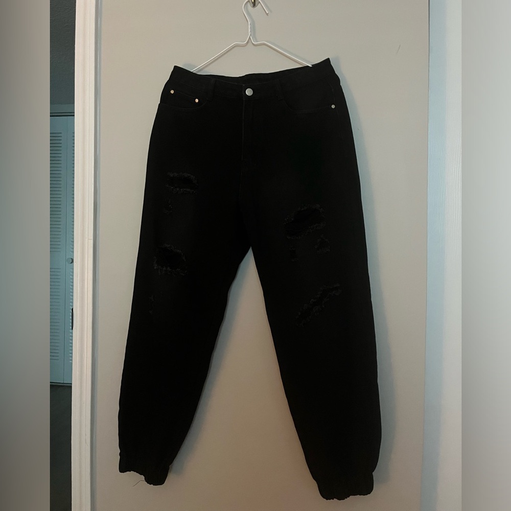 Black Denim Joggers (Kittenish) I LARGE